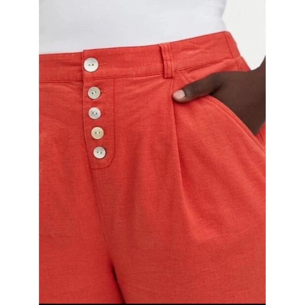 Torrid Shorts Women 12 Orange Linen Blend Pleated High Waist Sailor Resort